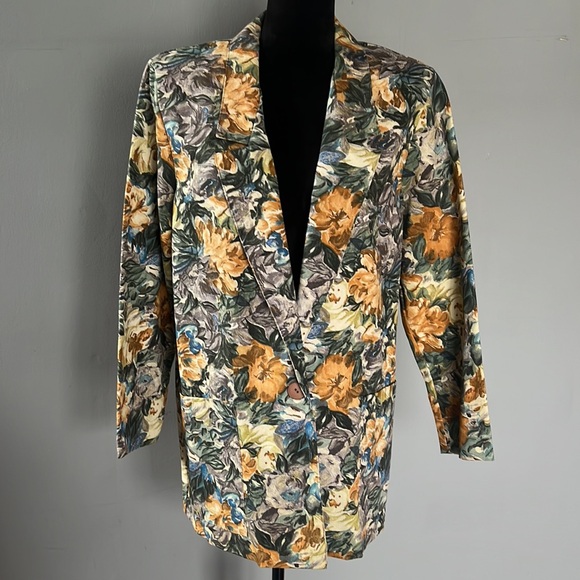 Vintage EUC French Navy Made in USA Longline Floral Blazer Jacket Coat - Picture 6 of 9